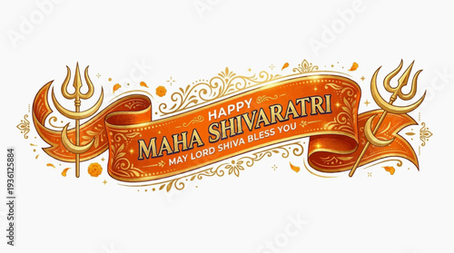 Vector Maha Shivaratri celebration banner with ornate design and trishul symbols