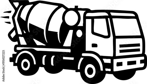 Black and white concrete mixer truck icon isolated on white