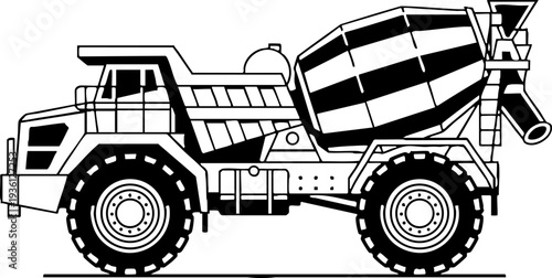 Black and White Concrete Mixer Truck Industrial Construction Vehicle