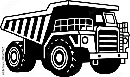Black and White Heavy Duty Mining Dump Truck Illustration
