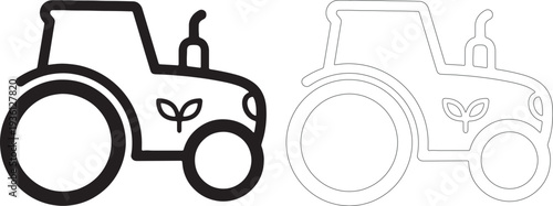 Black tractor silhouette with leaf emblem and outline version