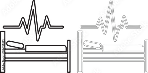 Hospital bed with electrocardiogram line heart