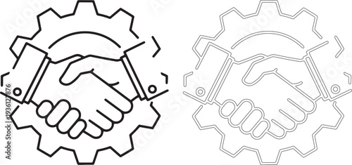 Two black line of handshake inside gear business deal
