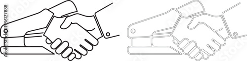 Two black outline of a handshake with staplers office