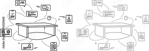 Outline of table and digital communication desk chat