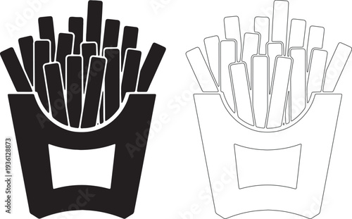 Black and white french fries silhouette in a container