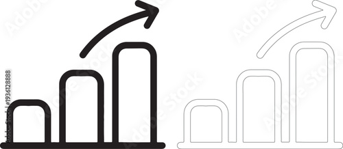 Black and white bar chart with upward trending arrow