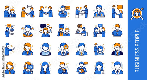 Human interaction icon set, social behavior icons for corporate and web design.