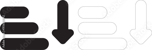 Black and white stacked rounded rectangles with down arrows