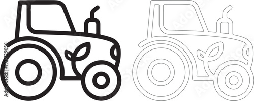 Black and white tractor line with leaf detail farm
