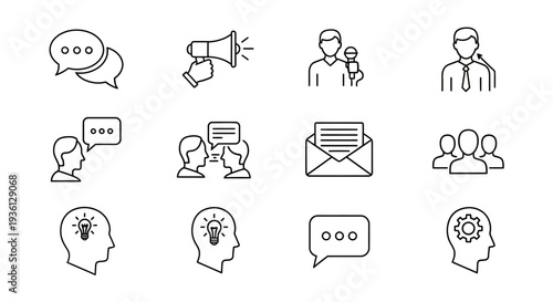 Human interaction icon set, social behavior icons for corporate and web design.
