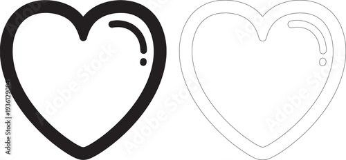 Black heart outline with inner detail and white heart outline