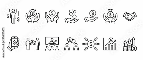 Stunning line icons illustrate financial growth and business success