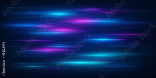 An abstract blue background features a digital wave pattern with light rays and purple energy lines creating a motion blur texture for a modern wallpaper backdrop design
