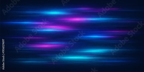 An abstract blue background features glowing rays and purple light waves that blend into a digital motion texture with colorful energy lines and a blurred vector pattern for a modern wallpaper design