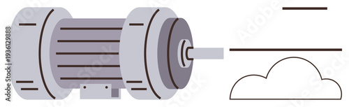 Engineering, energy conversion, mechanical power, machine components, industrial applications, technology. Image of a simplified electric motor graphic and abstract shapes. Engineering and energy