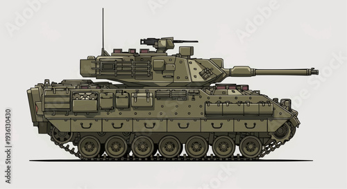 Military Tank Vehicle Illustration on White Background.
