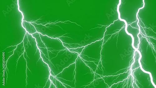 Post-Production Power-Up with a green screen video animated lightning bolts moving across the are white and jagged creating dynamic powerful effect distortion, overlay, glitch, static noise, scan