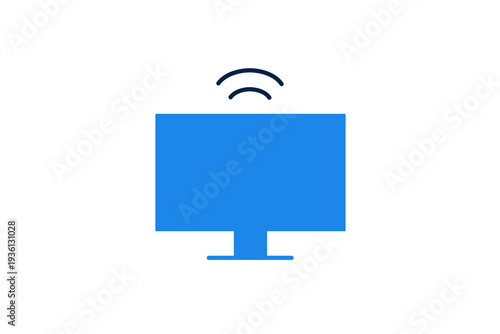 Computer monitor vector flat icon for desktop display and screen viewing. Clean vector flat illustration of digital display for office and technology workspace.