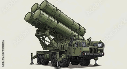 Military Missile Launcher Vehicle with Multiple Rockets.