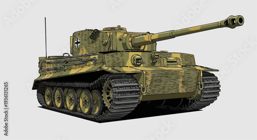 German World War II Heavy Tank with Camouflage Paint.