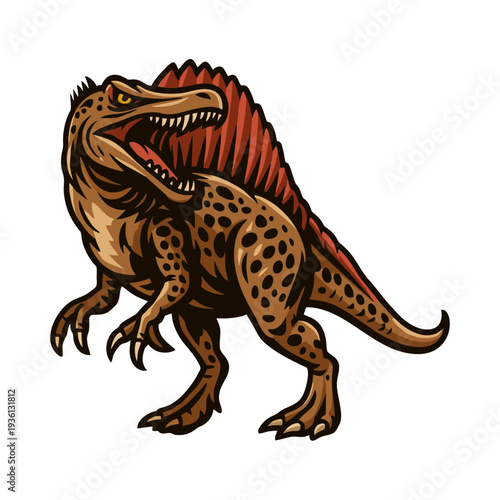 Ferocious Spinosaurus Dinosaur Mascot Cartoon Vector Illustration
