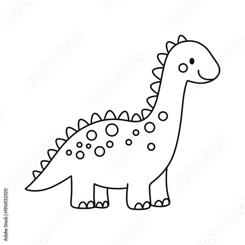 Cute Brontosaurus Dinosaur Line Art Illustration for Kids Coloring Page