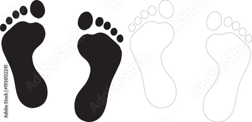 Black and white footprint outlines and solid shapes