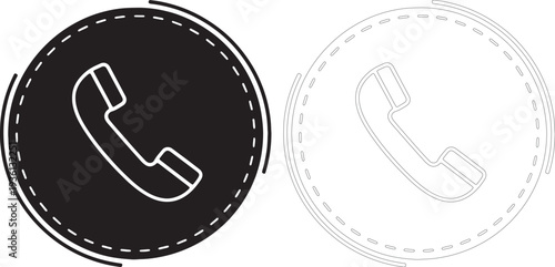 Black and white phone with circular dashed border telephone