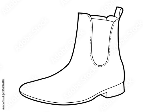 Chelsea boot women single line. Clean ankle boot for office day and weekend travel. Technical fashion illustration CAD mockup clean vector man unisex isolated modern style.