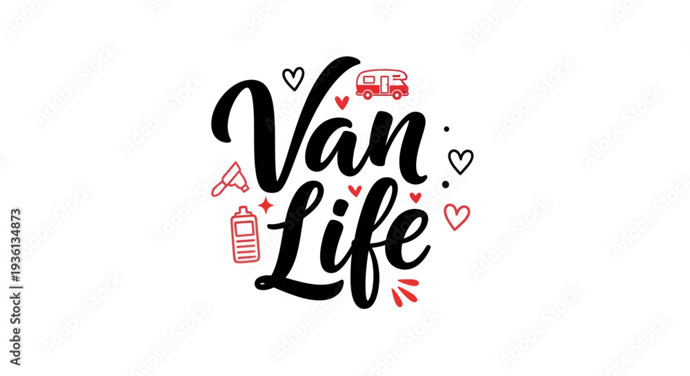 Obraz premium Van life text illustration on white