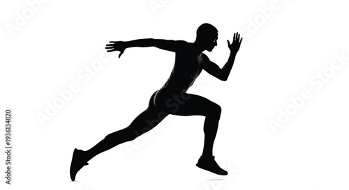 Illustration of black silhouette of a male athlete running in a sprinting motion with arms and legs extended