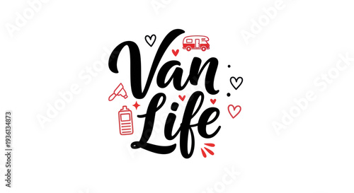 Van life text illustration on white