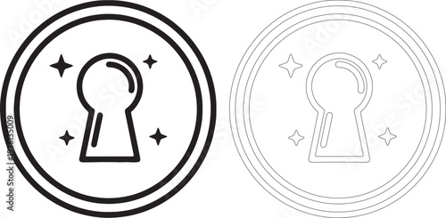 Black and white keyhole with stars symbol trust security