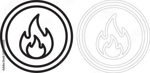 Black and white line fire with concentric circles flame