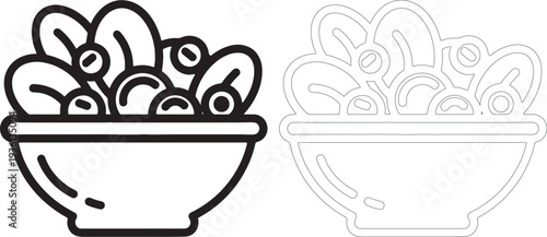 Black and white line of a salad bowl food
