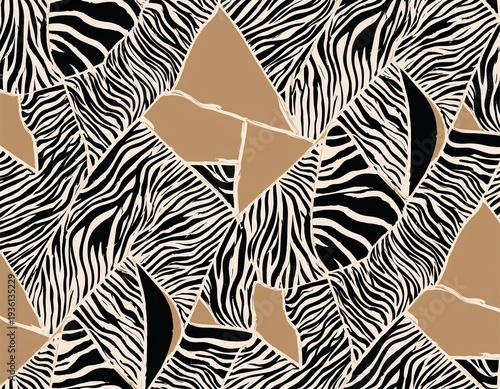 zebra print seamless patchwork pattern in beige camel and white black paint fashion trendy background for fabric design wallpaper