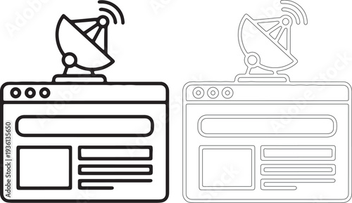 Black and white browser with satellite dish on computer