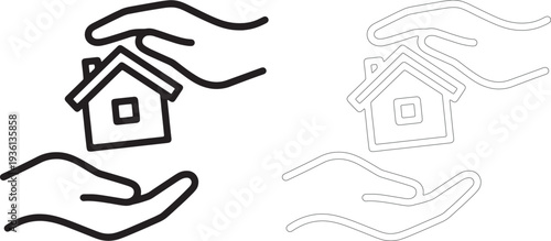 Black and white line of hands holding a house trust