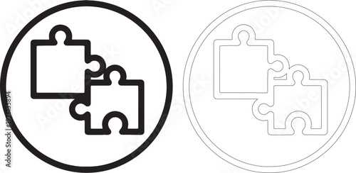 Two puzzle pieces in circle trust symbol black and white