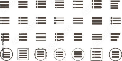 Text Alignment and List Formatting Icon Set with Paragraph Layout Bullet List Editor Controls UI UX Interface Vector Collection