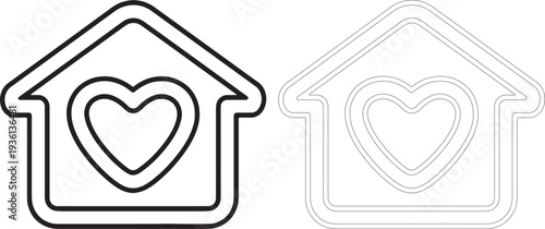 House with heart inside line home love symbol