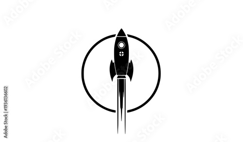 Rocket Launch Silhouette Badge Style Vector Icon Isolated on White Background