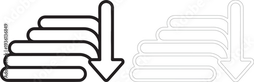 Stacked rounded bars with downward arrow direction