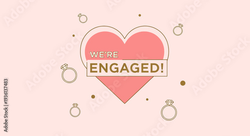 We're Engaged! Pink Heart, Rings, Dots - Engagement Announcement Background
