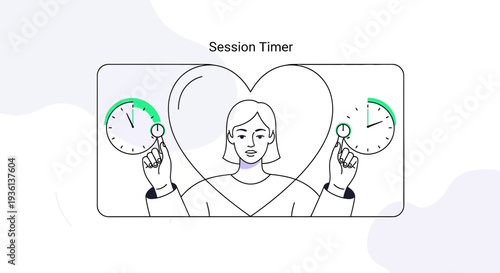 Woman with Timers and Heart Symbol, Session Timer Concept