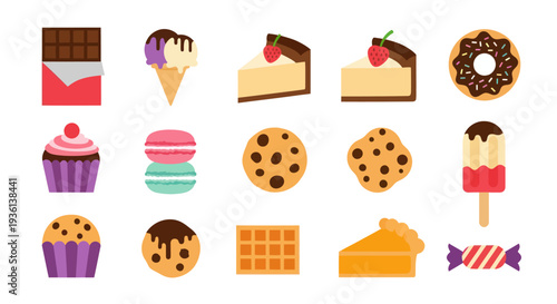 Assortment of colorful sweet dessert icons