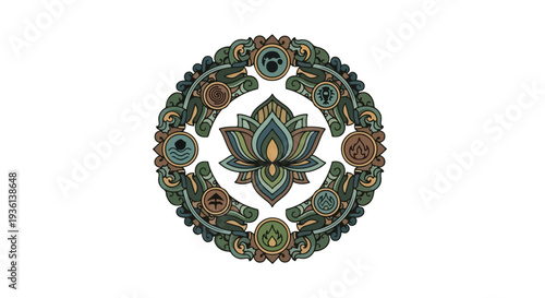 Intricate Circular Emblem with Lotus Design.