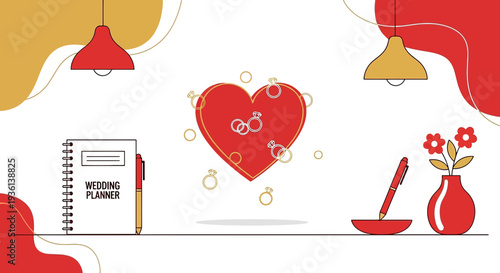 Wedding Planner Heart with Rings, Love, Marriage, Engagement, Celebration, Romance