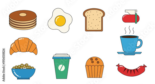 Breakfast food and drink icon set